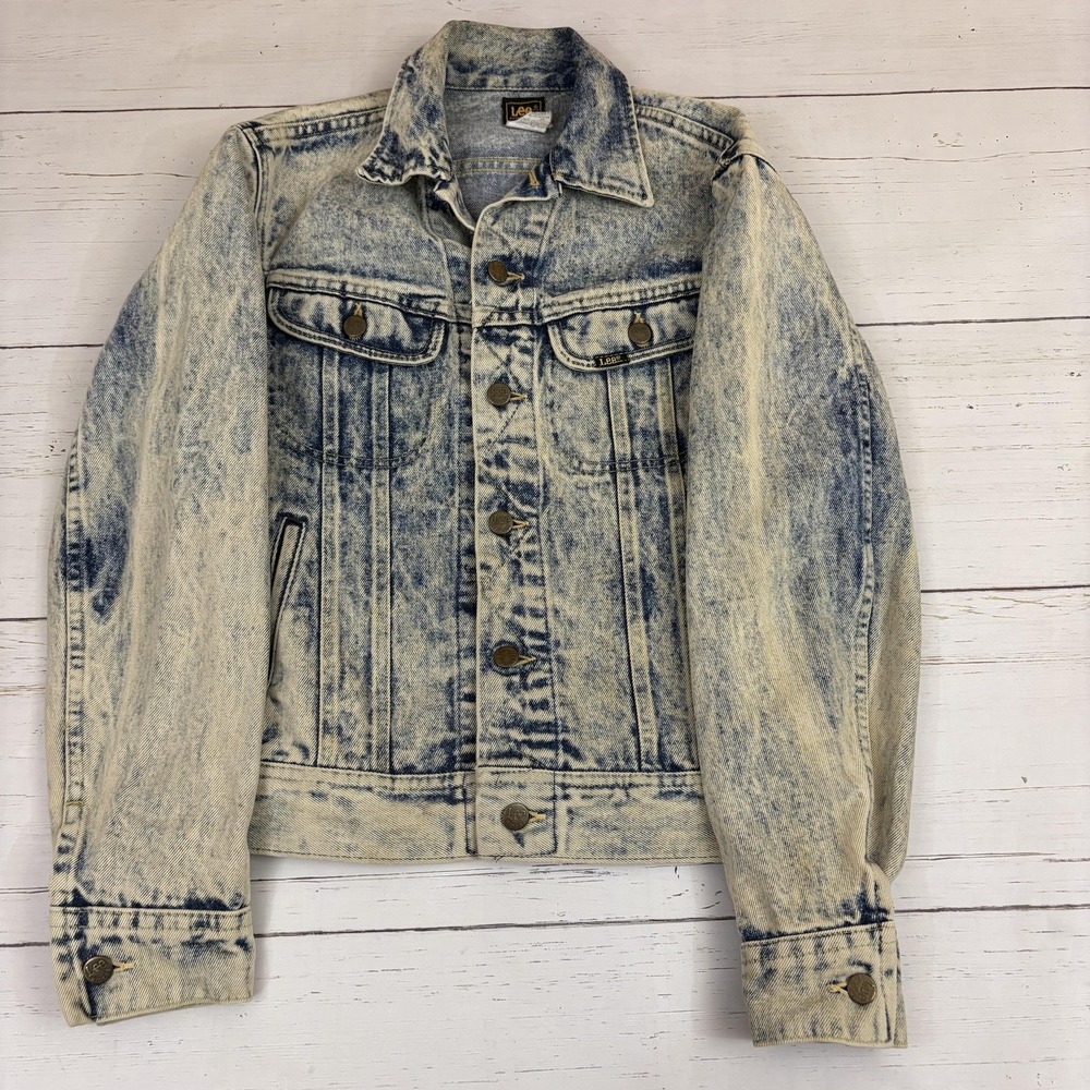 Lee Riders Denim Trucker Jacket Vintage Mens 36 Blue Acid Wash Made In USA